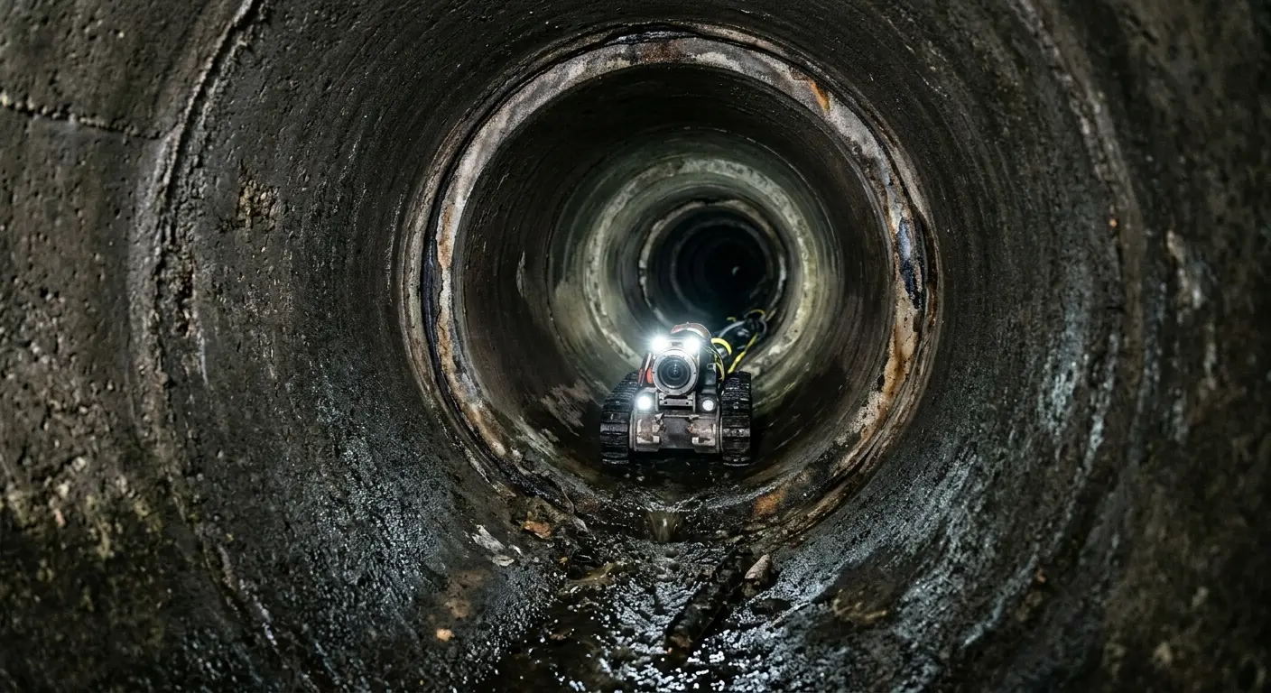 Robotic sewer camera inspecting pipe interior for Sewer Line Cleaning in Plover